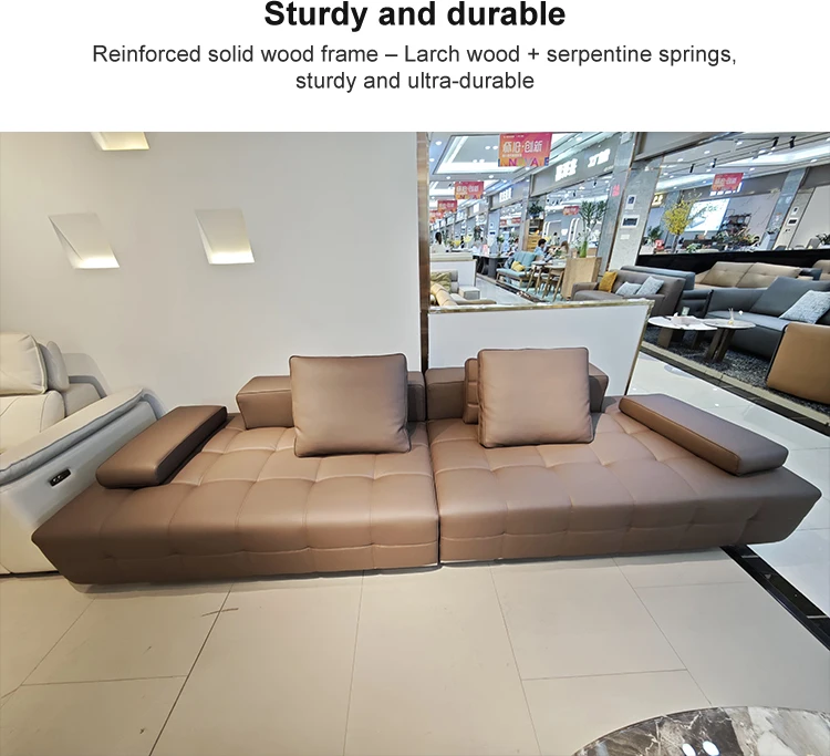 Italian Superfine Leather Chesterfield Sofa Minimalist Modular Square for Large Living Room Villa Straight Microfiber Leather