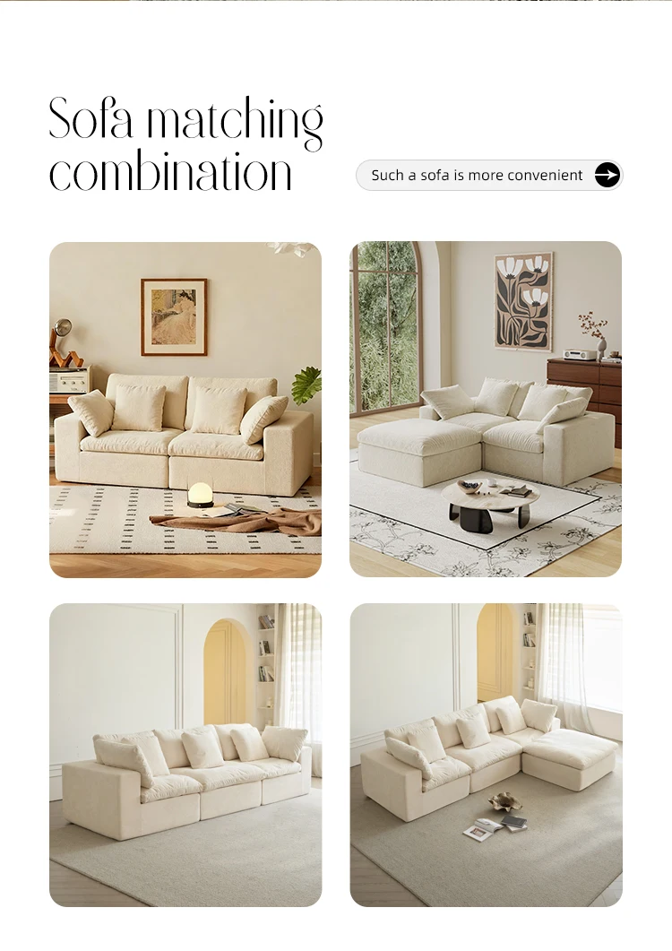 Boneless Modern Velvet Square Sofa Set with Removable Cover High-Density Sponge Filling Vacuum Compressed Packaging