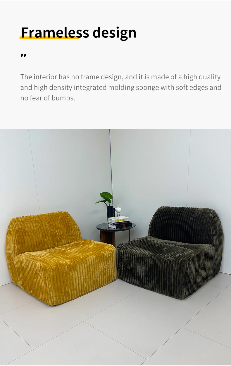 Modern Single Person Fabric Compression Sofa Chair L-Shape Minimalist Design Bedroom & Hotel Use Indoor Storage Furniture