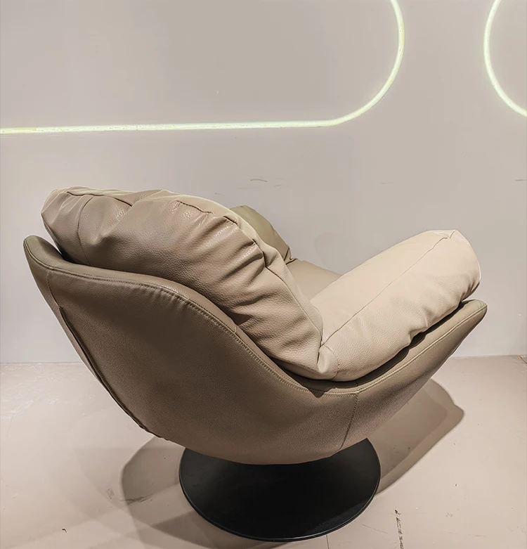Nordic Modern Style Genuine Leather Soft Single Swivel Eggshell Lazy Recliner Living Room Furniture