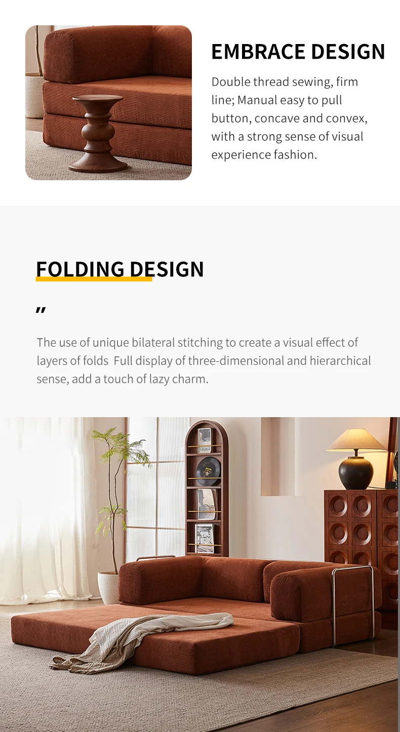 Simple Square Corner Folding Sofa Bed Fabric Compressed Convertible Extendable Living Room Decor Sofa