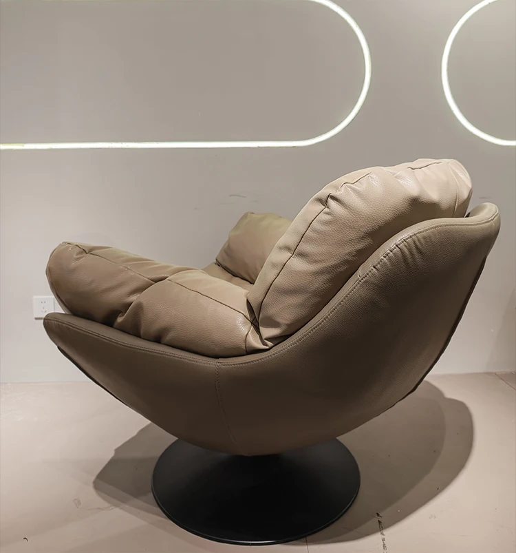 Nordic Modern Style Genuine Leather Soft Single Swivel Eggshell Lazy Recliner Living Room Furniture