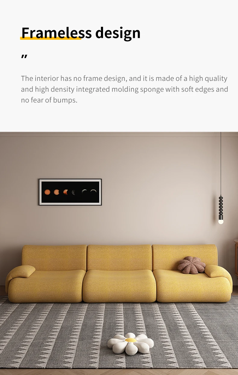 Convertible Sectional Sofa Bed Fabric Sponge Filled Apartment Use L-Shaped Frameless Boneless Compression Sofa Foldable