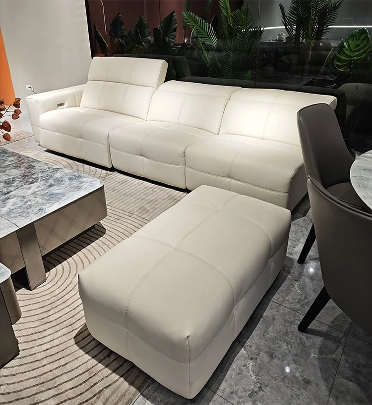 Italian Genuine Leather Small Sized Adjustable Row Style Electric Function Sponge Filled Sofa for Living Room