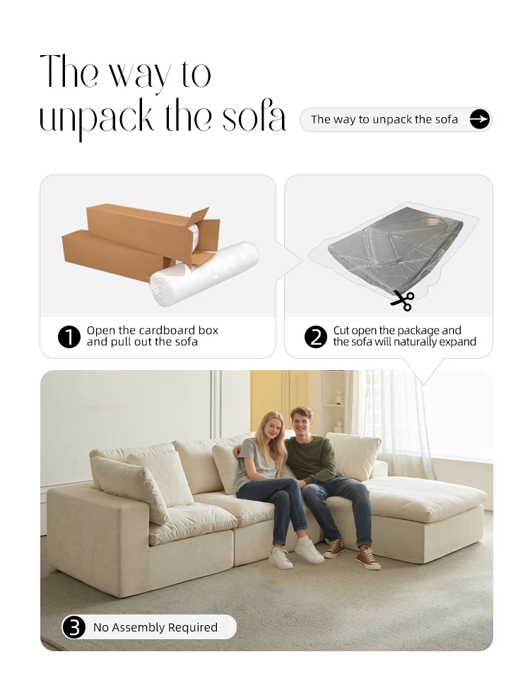 Boneless Modern Velvet Square Sofa Set with Removable Cover High-Density Sponge Filling Vacuum Compressed Packaging