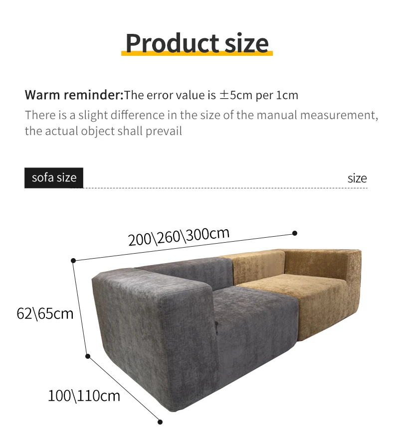Nordic European Minimalist Sectional Couch Modular Compression Living Room Sofa with Square Shape Vacuum Compressed