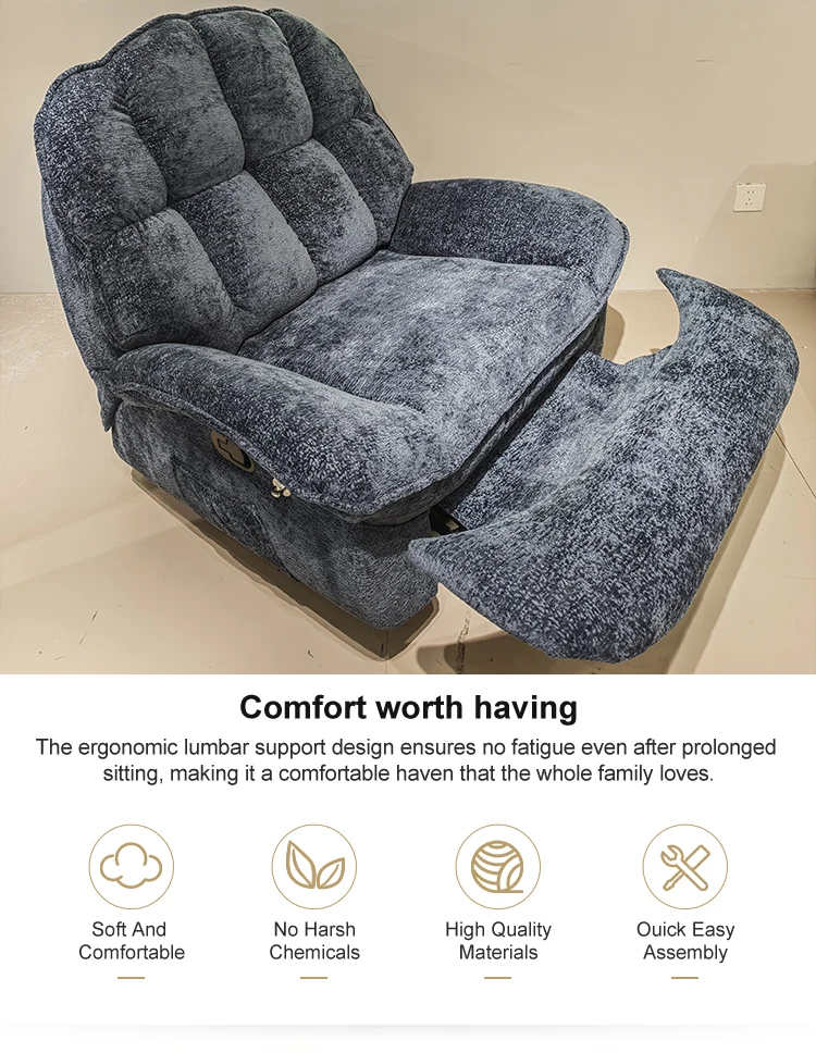 Modern Electric Single Seater Recliner Chair for Small Spaces Bean Bag Sofa with Rocking Sleeper & Cabin Functions for Bedroom