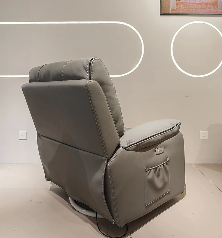 Luxury Modern Single Leather Recliner Sofa Extendable Swivel Multifunctional Smart Electric with Wood Frame Living Room