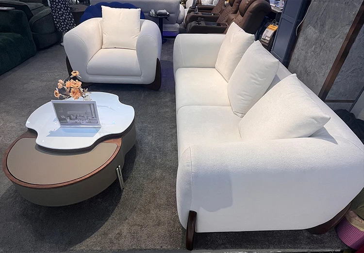 Modern Wabi Sabi-Style Three-Seat Corner Sofa with Sponge-Filled Fabric Minimalist Square Design Wood Legs for Living Room