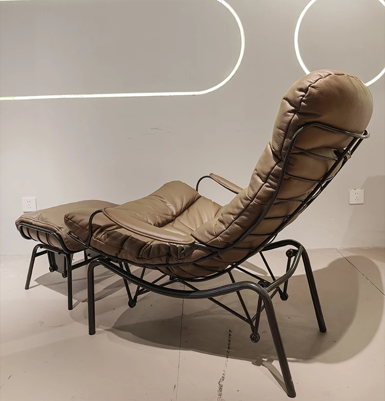 Italian Luxury Living Room Chaise Lounge Modern Minimalist Leather Recliner Comfortable Balcony Sofa Apartment Bedroom Home