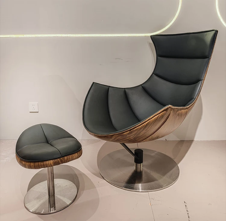 Sectional Modern Leather Chaise Lounge Chair with Revolving Feature and Saber Legs-Luxury Living Room Furniture