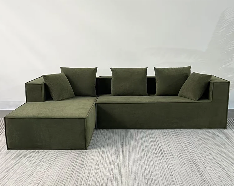 Customizable Convertible High-Density Foam L-Shape Modular Sectional Sofa Set Storage Woolen Cord Fabric Modern Apartment Hotels