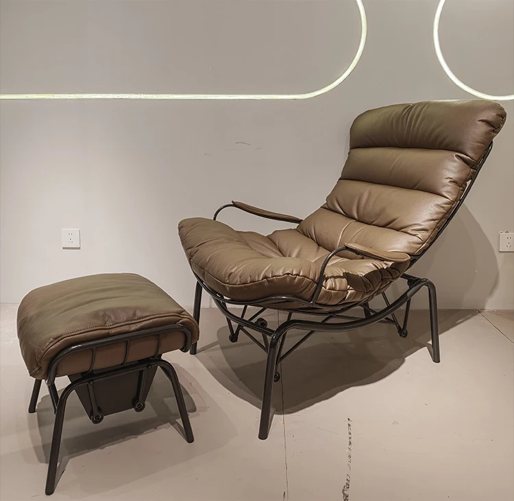 Italian Luxury Living Room Chaise Lounge Modern Minimalist Leather Recliner Comfortable Balcony Sofa Apartment Bedroom Home