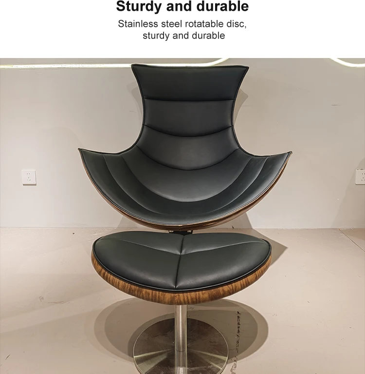 Sectional Modern Leather Chaise Lounge Chair with Revolving Feature and Saber Legs-Luxury Living Room Furniture