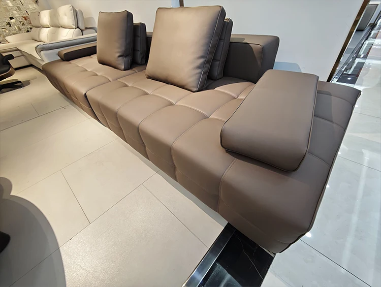 Italian Superfine Leather Chesterfield Sofa Minimalist Modular Square for Large Living Room Villa Straight Microfiber Leather