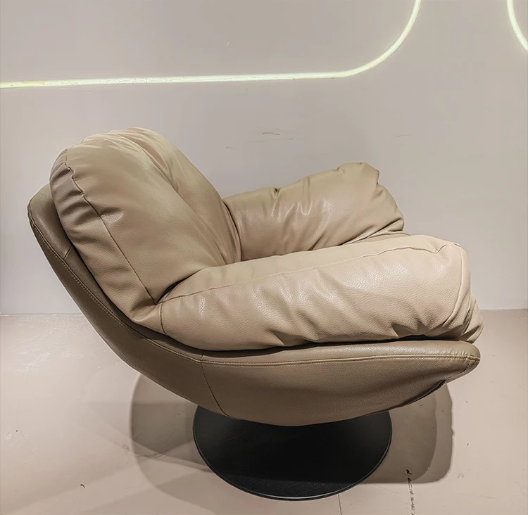 Nordic Modern Style Genuine Leather Soft Single Swivel Eggshell Lazy Recliner Living Room Furniture