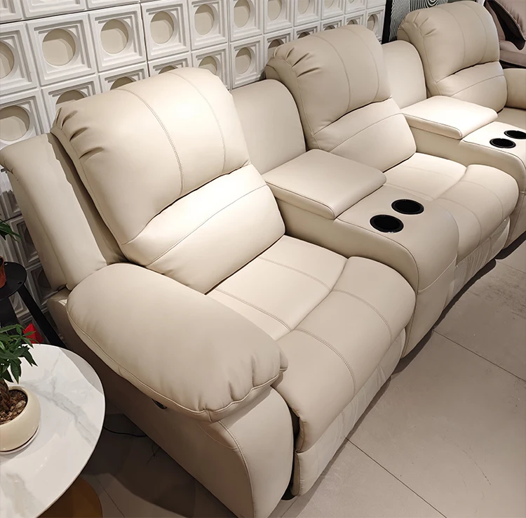 Modern Electric Recliner Sofa New Design Genuine Leather Upholstery Extendable 3 Seat Square Living Room Metal Sponge Hotel