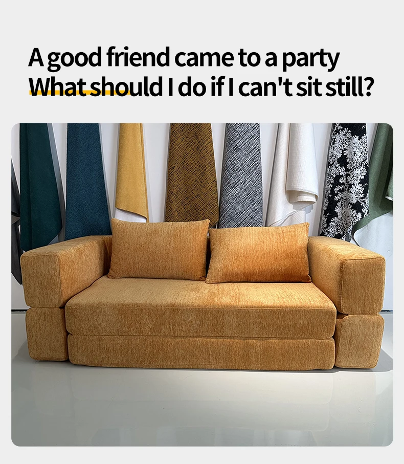 Convertible Chenille Minimalist Folding Sofa Modular Extendable Storage Washable Sponge Hotel Bedroom Living Room Use