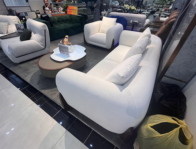 Modern Wabi Sabi-Style Three-Seat Corner Sofa with Sponge-Filled Fabric Minimalist Square Design Wood Legs for Living Room