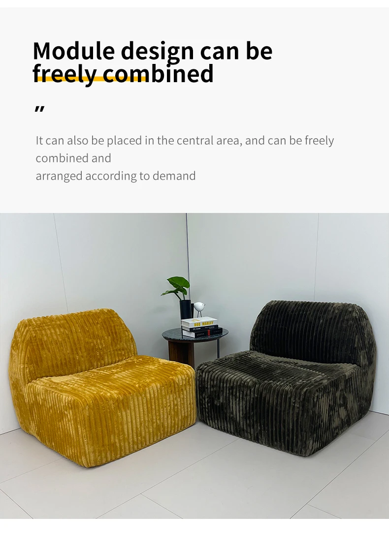 Modern Single Person Fabric Compression Sofa Chair L-Shape Minimalist Design Bedroom & Hotel Use Indoor Storage Furniture