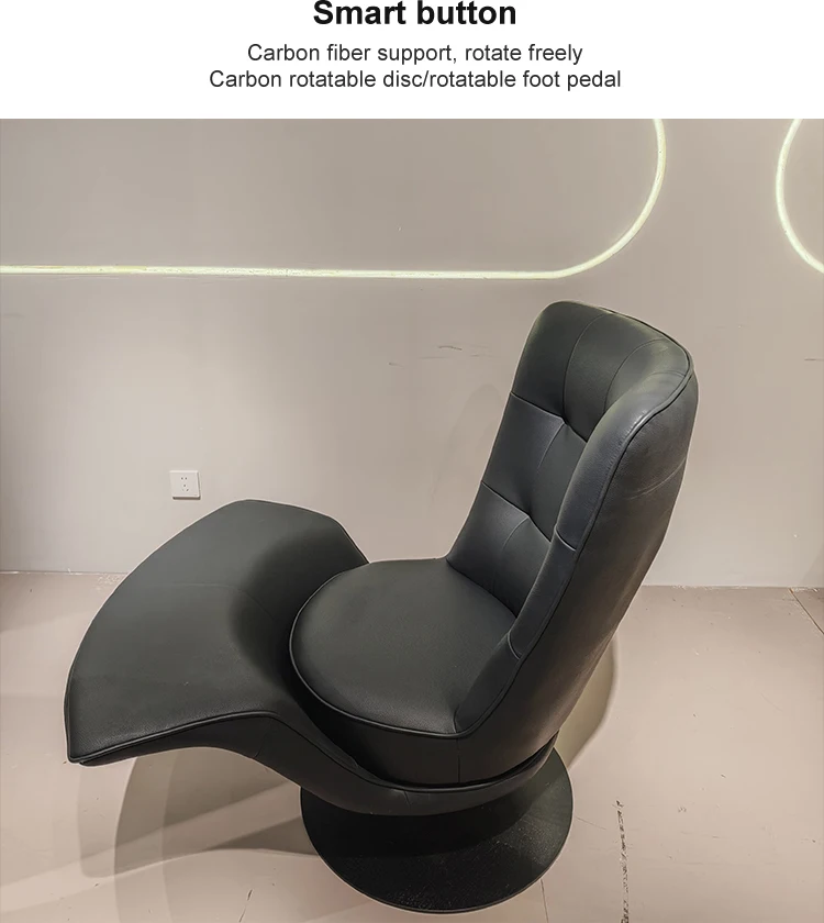 Midcentury Luxurious Metal Leather Armchair Revolving Backrest Chaise Lounge Modern Home Furniture Living Room Hotel Reception