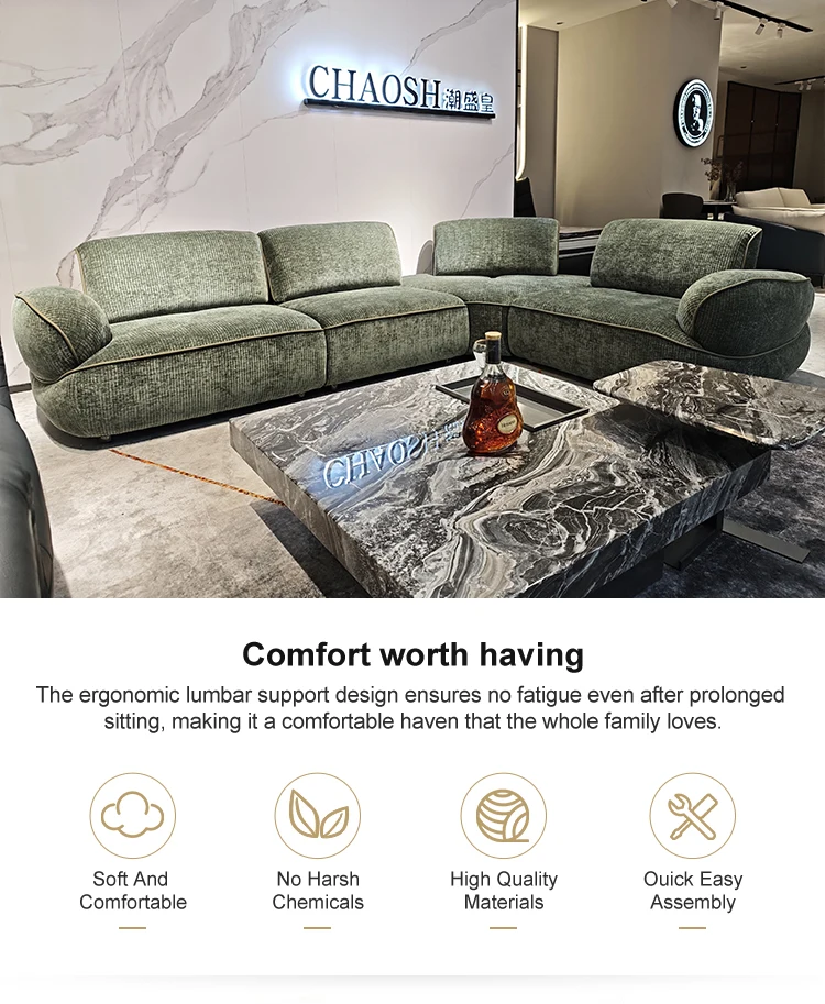 Italian Modern Minimalist Corner Sofa Chenille and Cloth Cover with Sponge Filling for Simplicity Living Room Furniture