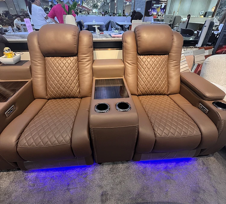 Orange 3-Seat Electric Recliner Sofa Chair Sponge Filled Artificial Leather L-Shape Apartment Home Cinema Theater Villa Interior