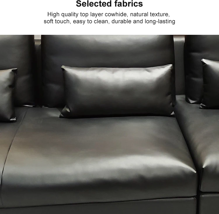Italian Luxury High End Genuine Leather L-Shape Corner Sofa Set Minimalist Villa Use Comfortable