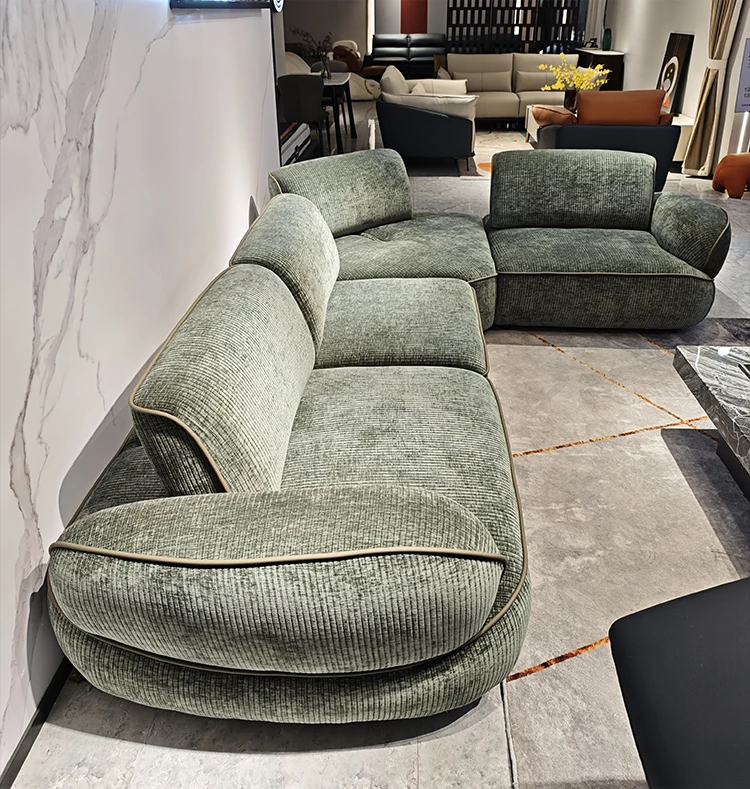 Italian Modern Minimalist Corner Sofa Chenille and Cloth Cover with Sponge Filling for Simplicity Living Room Furniture