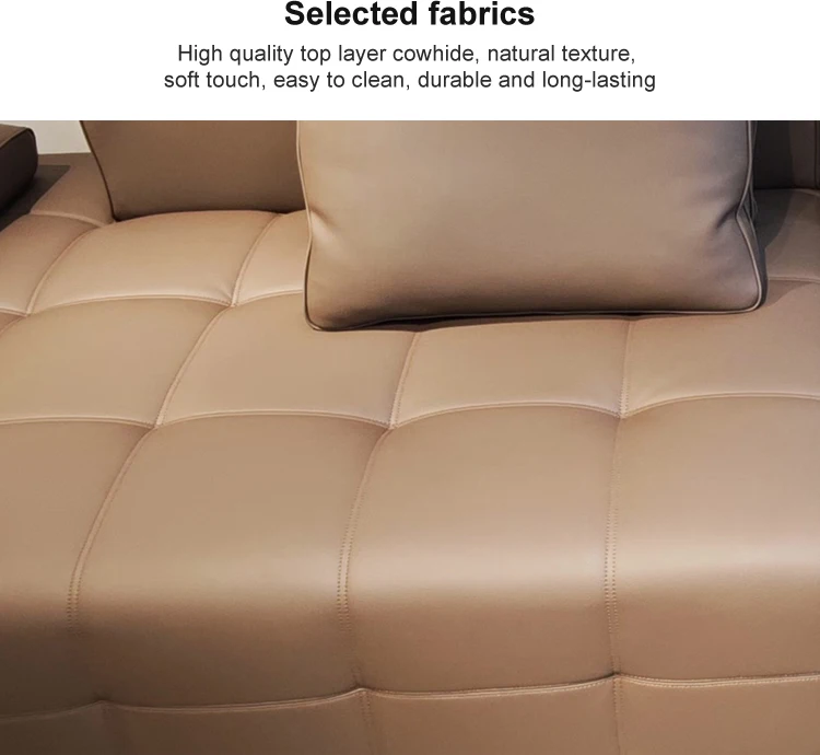 Italian Superfine Leather Chesterfield Sofa Minimalist Modular Square for Large Living Room Villa Straight Microfiber Leather