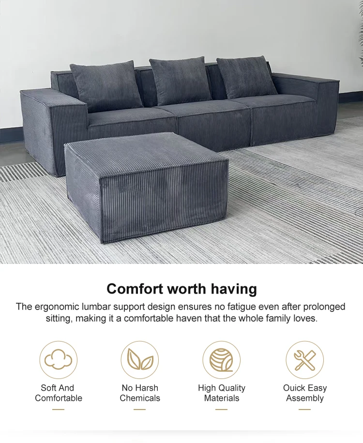 Modern Vacuum Compressed Sofa Tofu Height Density Sponge Modular Sofa for Living Room Cord Sofa