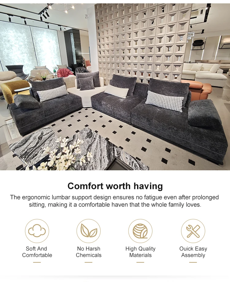 Factory Customization Tofu Cubes L-Shape Chenille Fabric Modular Sofa for Living Room Hotel & Villa Use Minimalist Design