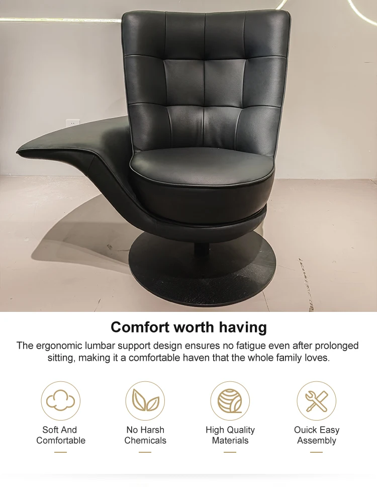 Midcentury Luxurious Metal Leather Armchair Revolving Backrest Chaise Lounge Modern Home Furniture Living Room Hotel Reception