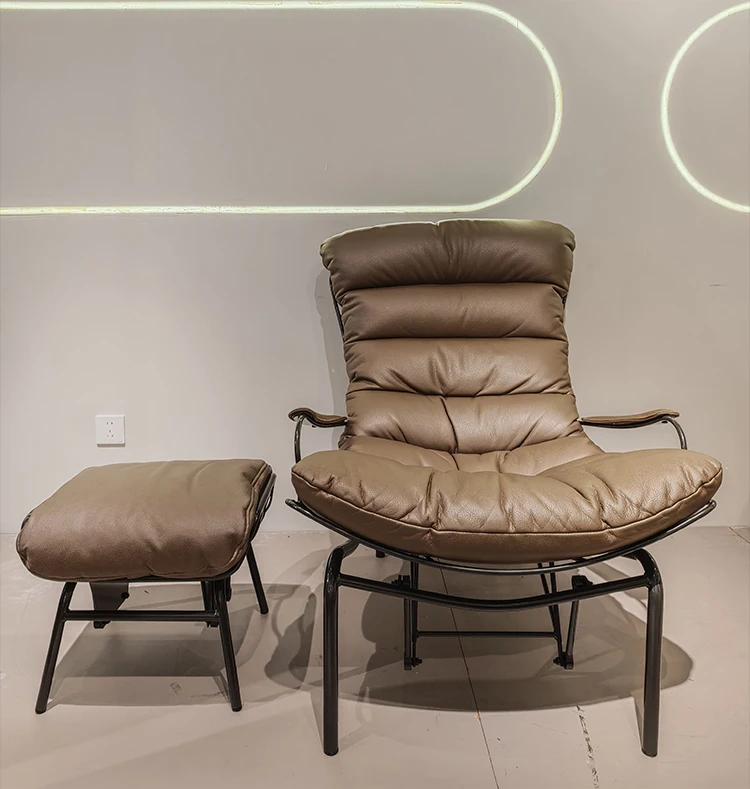 Italian Luxury Living Room Chaise Lounge Modern Minimalist Leather Recliner Comfortable Balcony Sofa Apartment Bedroom Home