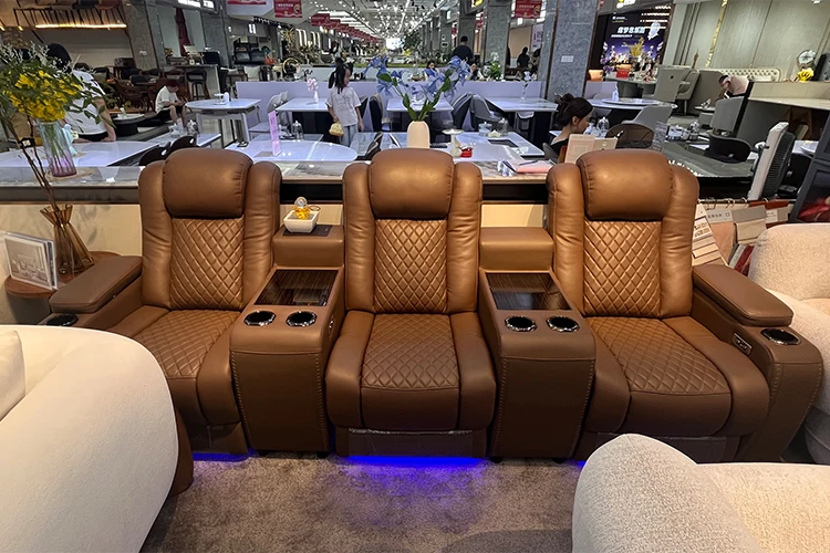 Orange 3-Seat Electric Recliner Sofa Chair Sponge Filled Artificial Leather L-Shape Apartment Home Cinema Theater Villa Interior