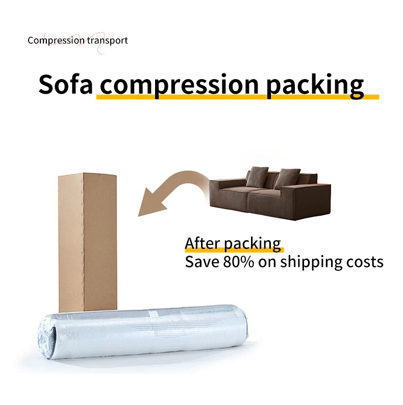 Modern Fabric Living Room Compression Sofa Set Tofu Block Sectional Design Height Density Sponge Vacuum Pack Compression Sofa