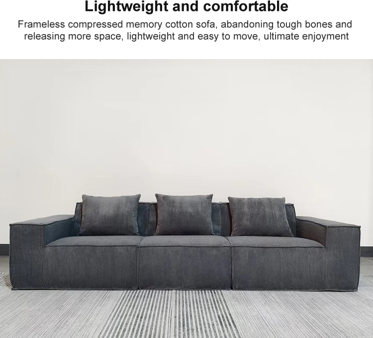 Modern Vacuum Compressed Sofa Tofu Height Density Sponge Modular Sofa for Living Room Cord Sofa