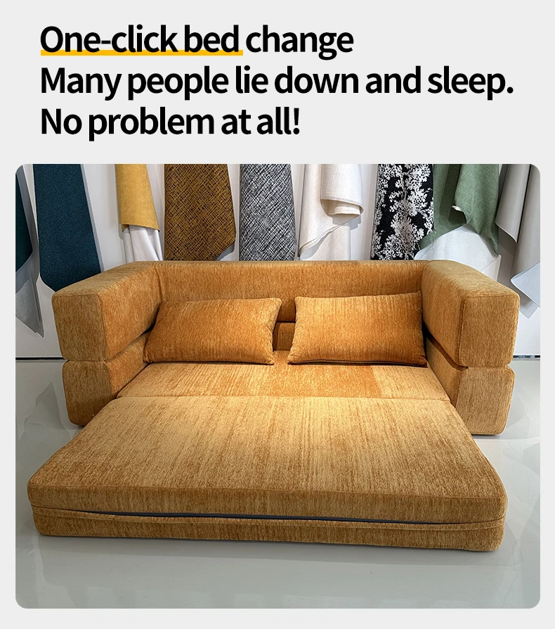 Convertible Chenille Minimalist Folding Sofa Modular Extendable Storage Washable Sponge Hotel Bedroom Living Room Use