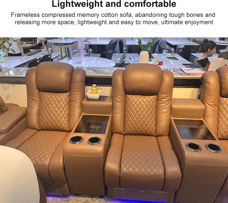 Orange 3-Seat Electric Recliner Sofa Chair Sponge Filled Artificial Leather L-Shape Apartment Home Cinema Theater Villa Interior