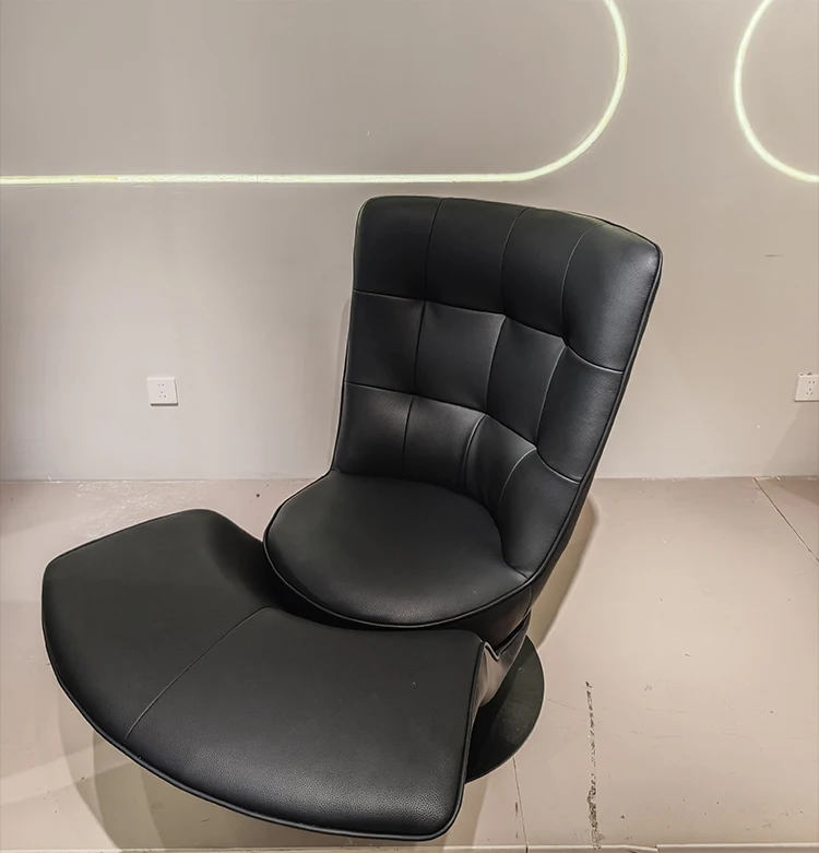 Midcentury Luxurious Metal Leather Armchair Revolving Backrest Chaise Lounge Modern Home Furniture Living Room Hotel Reception