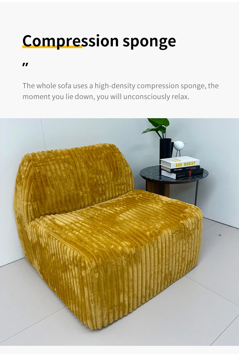 Modern Single Person Fabric Compression Sofa Chair L-Shape Minimalist Design Bedroom & Hotel Use Indoor Storage Furniture