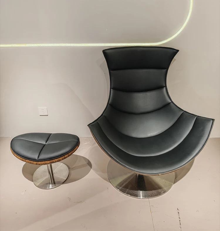 Sectional Modern Leather Chaise Lounge Chair with Revolving Feature and Saber Legs-Luxury Living Room Furniture