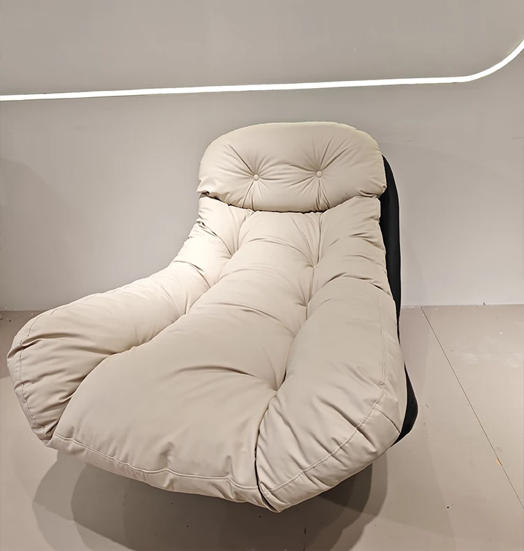 Rocking Chairs Swivel Metal Luxury Nordic Modern Minimalist Genuine Leather Cotton Filled Soft Comfort One Seat Waiting Accent