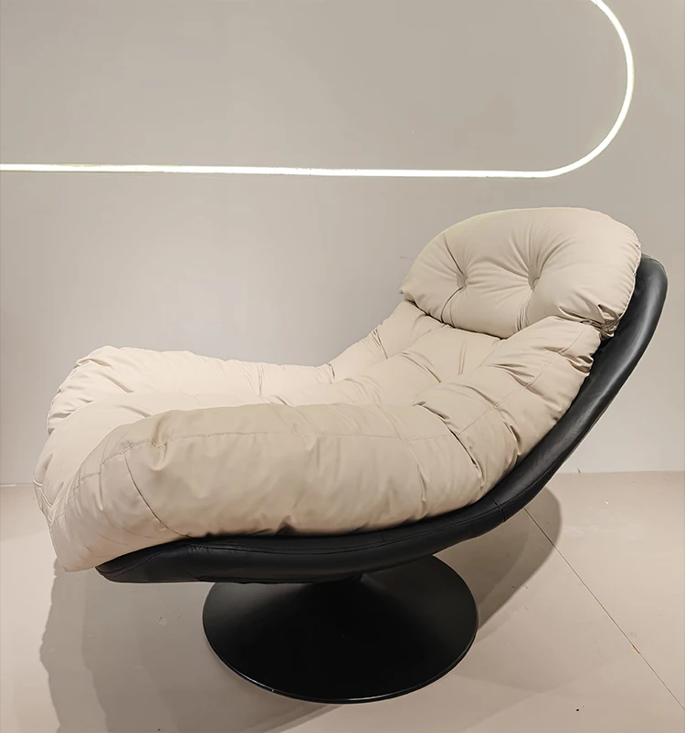 Rocking Chairs Swivel Metal Luxury Nordic Modern Minimalist Genuine Leather Cotton Filled Soft Comfort One Seat Waiting Accent