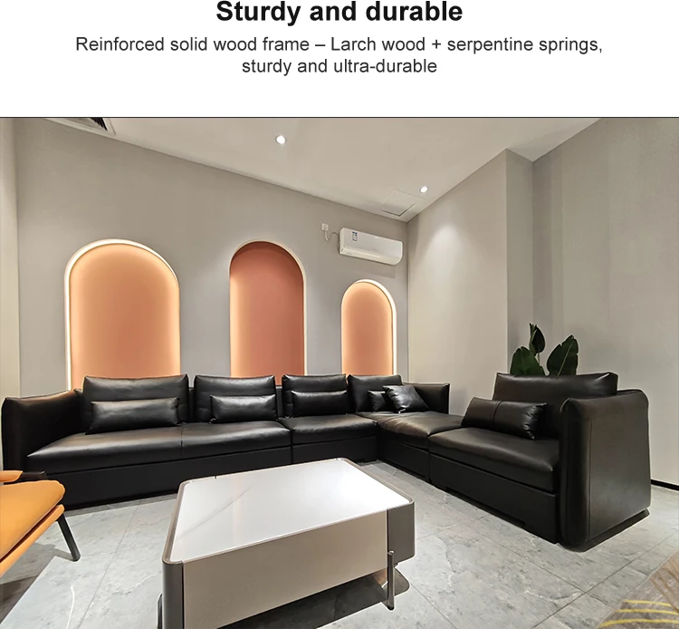 Italian Luxury High End Genuine Leather L-Shape Corner Sofa Set Minimalist Villa Use Comfortable