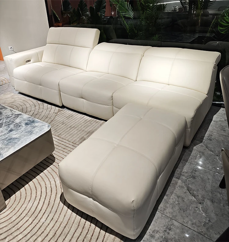 Italian Genuine Leather Small Sized Adjustable Row Style Electric Function Sponge Filled Sofa for Living Room