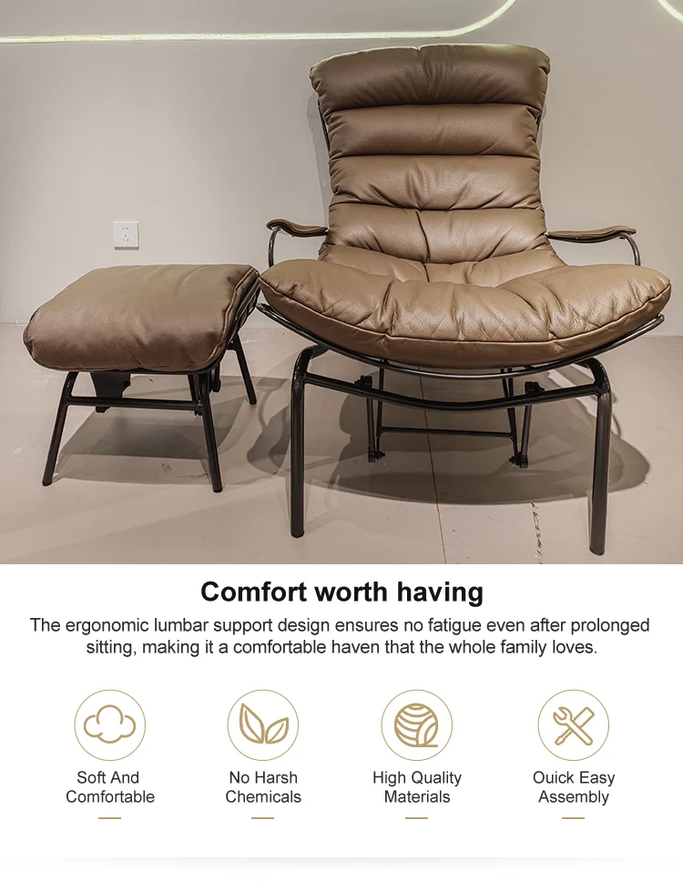 Italian Luxury Living Room Chaise Lounge Modern Minimalist Leather Recliner Comfortable Balcony Sofa Apartment Bedroom Home