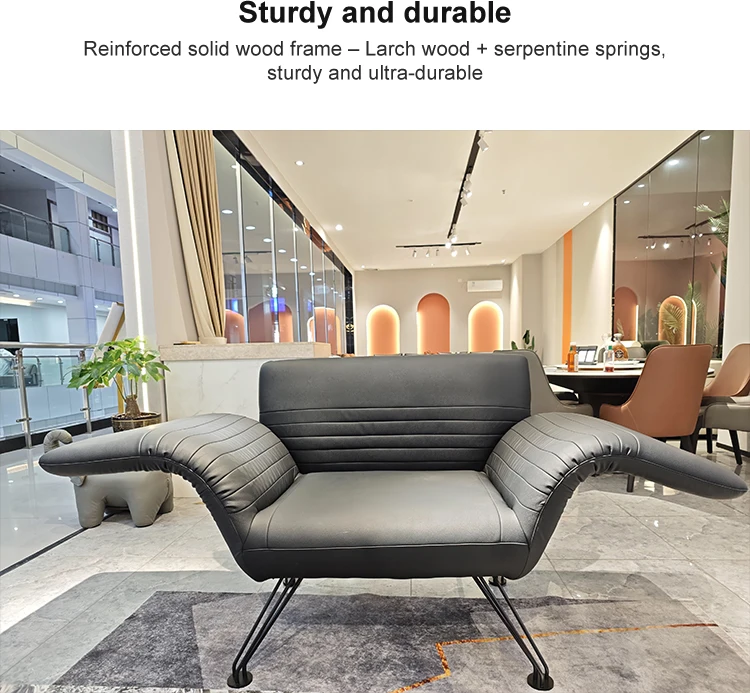 High-End Minimalist Leather Single-Seater Sofa Chair with Armrest for Home Office Dining Bedroom Hotel Apartment Leisure Use