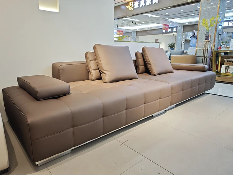 Italian Superfine Leather Chesterfield Sofa Minimalist Modular Square for Large Living Room Villa Straight Microfiber Leather