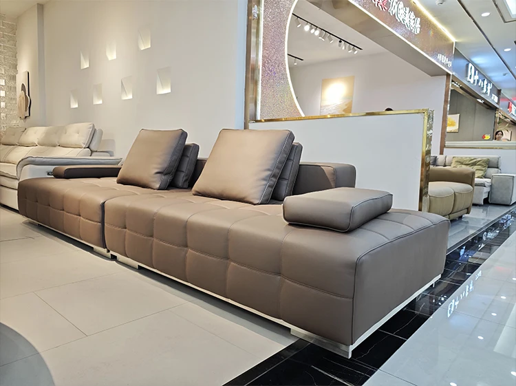 Italian Superfine Leather Chesterfield Sofa Minimalist Modular Square for Large Living Room Villa Straight Microfiber Leather